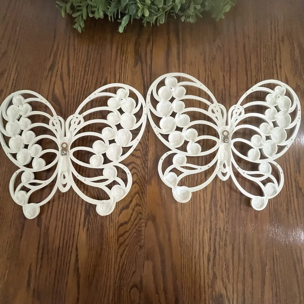 Vtg 1976 Burwood Off-White Butterfly Pair Wall Decor #1629 Hanging Set 12 ½